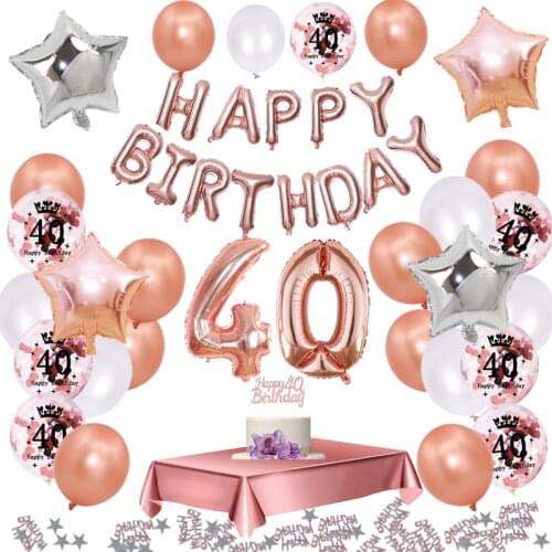 35pcs/Set 40 Birthday Decorations Rose Gold 40 Years Confetti Balloon Tablecloth 40th Birthday Woman Man Deco Anniversaire