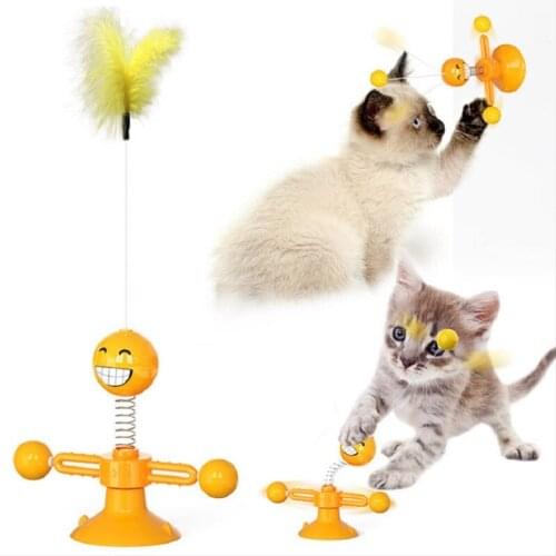 Funny Interative Cat Toys with Rotatable Balls Elastic Spring Cat Feather Toys Stress Relief Pet Supplies