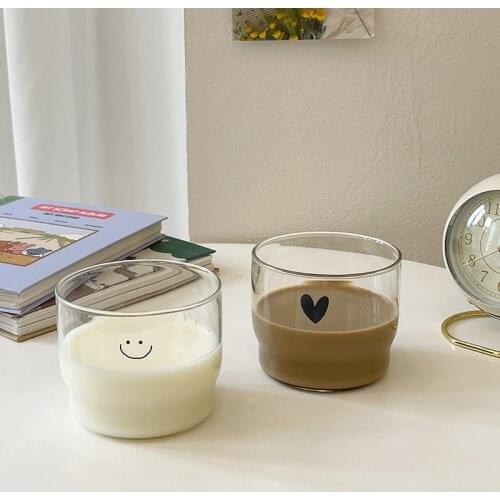 Korean Style Smile Glass Cup Stackable Transparent Cup Minimalist Breakfast Drinking Cups Juice Milk Coffe Utensil Drinkware
