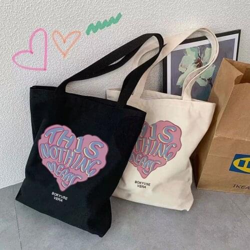 Kawaii fashion retro letter love pattern handbag canvas bag wild one-shoulder canvas bag female student portable shopping bag