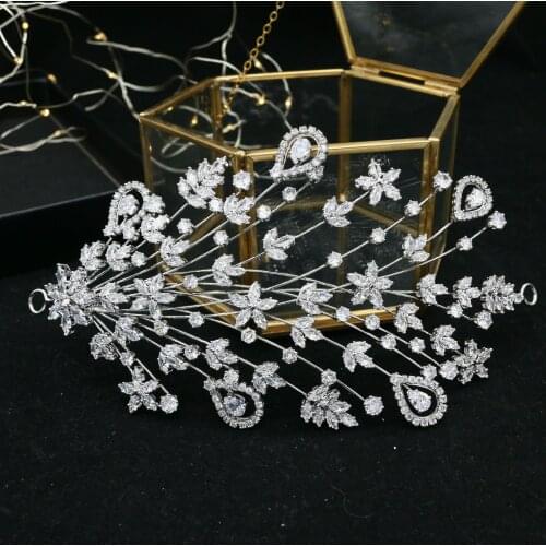 Ins Style Korean Crystal Peacocks Tail Fairy Headbands Bridal Headpiece Wedding Tiaras