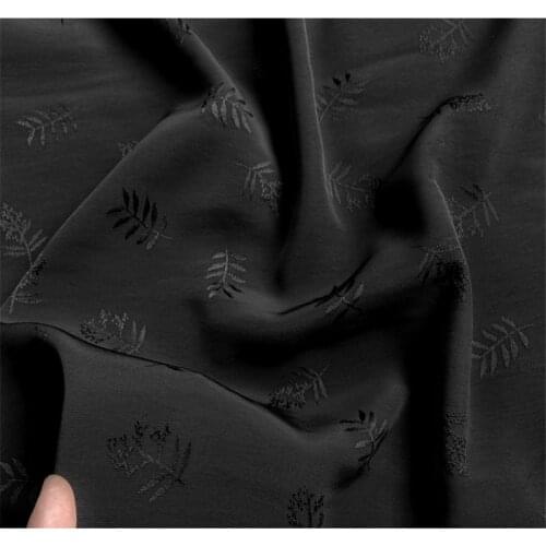 CF991 Leaves Jacquard Black Real Silk and Linen Fabrics/DIY Sewing Material/Womens High-quality Dress/Clothing Fabrics