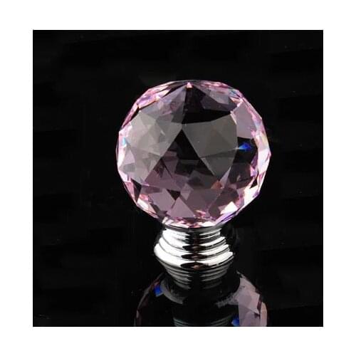 UNILOCKS 10Pcs/Lot Luxury K9 Crystal Glass Chrome Cabinet Cupboard Door Knob R6002(Diameter:30mm, Color:Pink )