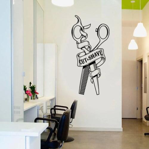 Cut & Shave Sign Haircuts For Men BARBERSHOP WALL STICKER Wall Art Vinyl Decal Barber Hairdresser For WINDOW A340