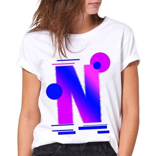 Ladies T shirt 2021 Summer 26 Alphabet N Print Female T-shirts 90s Retro Women Tshirt Casual woman Tee Top Fashion Tshirt femme