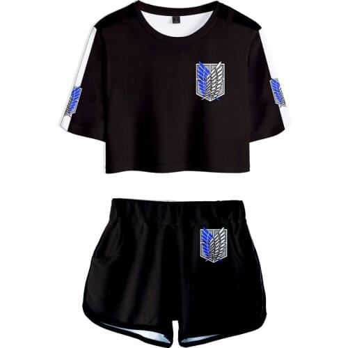 Cosplay Anime Attack on Titan women set t shirt skirt shorts bedding casual attack Colossal titan Costume Tshirt top XS-2XL