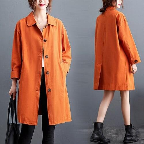 2021 Spring Autumn Oversized Trench Coat Women Mid-Length Solid Office Lady Plus Size Breasted Lapel Long Sleeve Pocket Overcoat