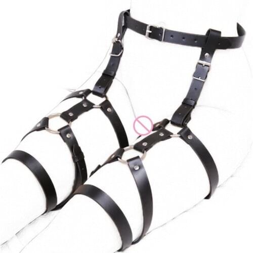 Women Sexy Lingerie Set Black Leather Sword Belt Fetish Gothic Set Bondage Underwear Rave Clothing Punk Fetish Slave Suit