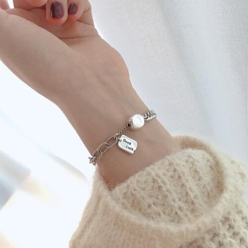 Vintage Square Bead 925 Sterling Silver Link Chian Bracelet &Bangle For Women Jewelry SL315
