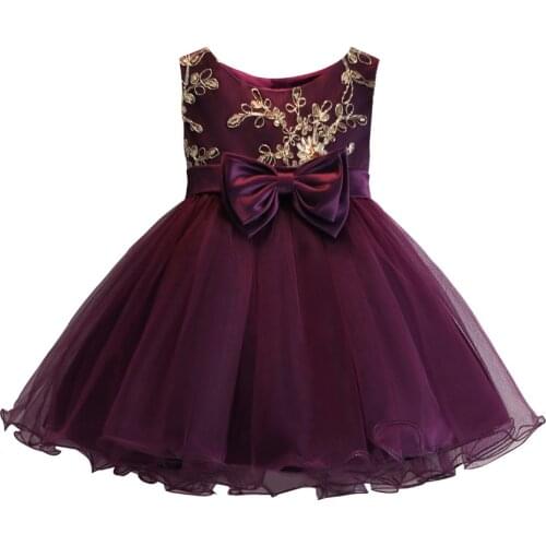 Girls Party Dresses Kids Sleeveless Embroidered Tulle Wedding Bridesmaid Dress with Bow Formal Children Ball Gown