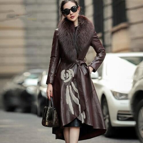 Winter Jacket Leather Coat Women Fox Fur Collar Down Jacket Women Genuine Sheepskin Coat Windbreaker Chaqueta Mujer MY