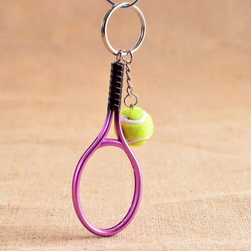 1PC 12x3.7cm 6Colors Mini Tennis Racket Ball Keychain Key Ring Bag Accessories Charm Gift Metal Craft MY 006