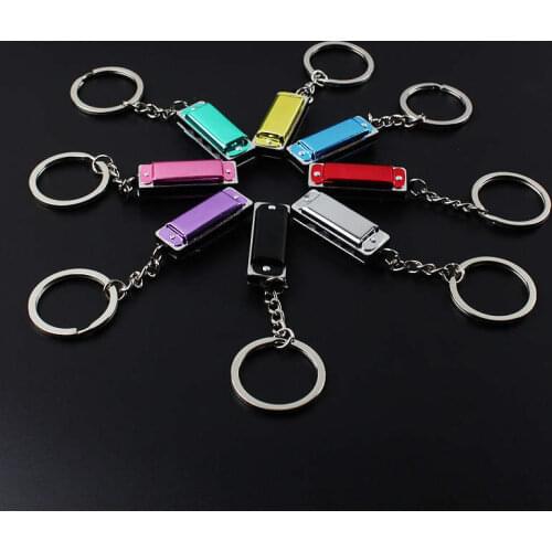 1pc Keychain Harmonic colorful Harmonica Mini 4 Holes Harmonica Keychain Key for children Toy Musical Instrument
