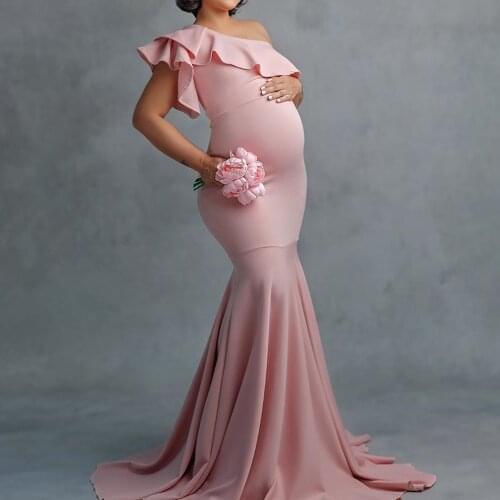 2 in 1 Maternity Photography Prop Dresses Ruffles Stretchy Jersey Pregnancy Photo Shoot Outfit Dress