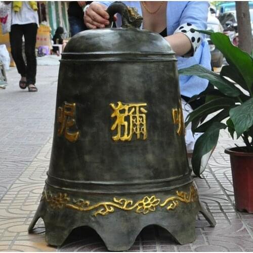 26" Old Chinese Buddhism Temple bronze gild Dragon Statue Pray Bell Chung Zhong