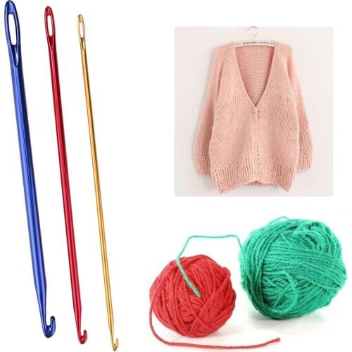3pcs/set Afghan Tunisian Aluminium Crochet Hook Set Knitting Sewing Needle Hand Knit Tool with Hole EyeHand Weaving Tool