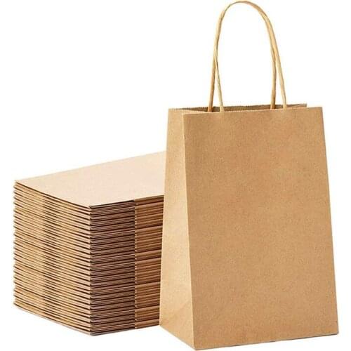 50Pcs Brown Paper Bags Party Treat Sweet Paper Bags Kraft Paper Bags Party Supplies for Celebrations 21X8X15cm