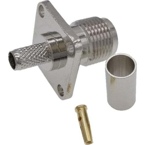 50PCS TNC Female 4-Holes Flange Crimp LMR195 RG58 RG400 RG142 Cable RF Connector