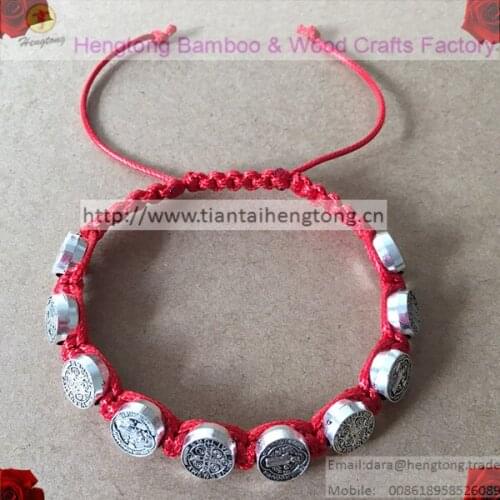 50pcs/pack metal alloy benedicted bead red rope rosary bracelet