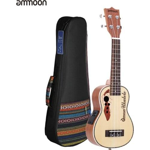 Ammoon Spruce 21" Acoustic Ukulele 15 Fret 4 Strings Stringed Musical Instrument with Built-in EQ Pickup