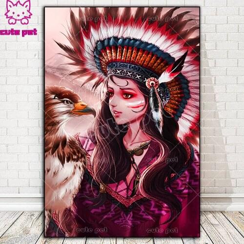 5D Diamond Embroidery Indian girl and eagle DIY full Square round drill diamond Cross stitch Rhinestones Mosaic decora puzzle