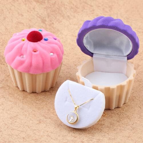 2 pieces lovely Velvet jewelry box wedding ring box cake gift box Necklace Ring Case Earring Holder for jewelry display 2 colors