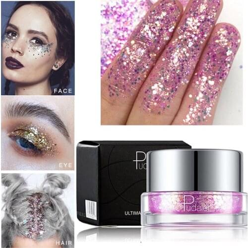 Pudaier 34 colors body glitter with gel make up festival face glitter powder makeup cosmetic grade for hair/art/tattoo sequins