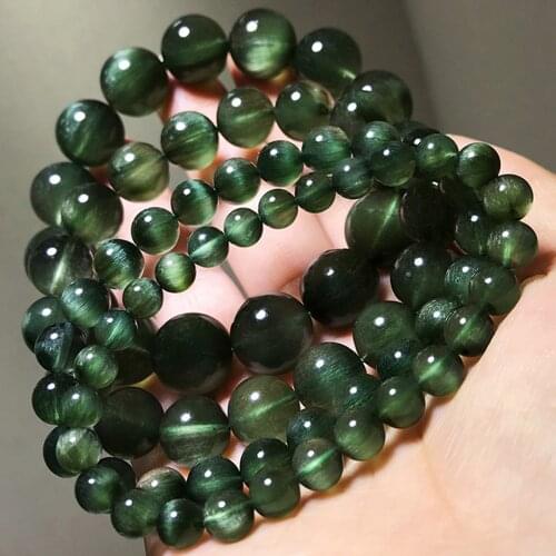 AAAA Actinolite rutile quartz green Rutilated Crystal ROUND 8/9MM Bracelet 17CM Wholesale for women xmas gift 14k clasp