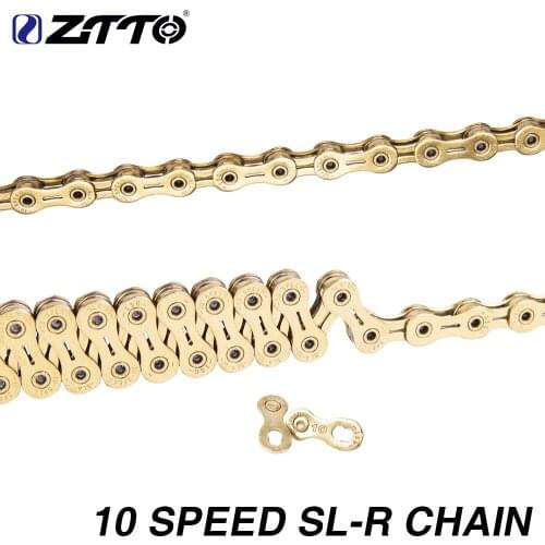 ZTTO Mountain Bike Chains 10Speed Gold Coating Chain 10S Golden Link Compatible with Any 10speed Groupset 10v 116L Road Bike New