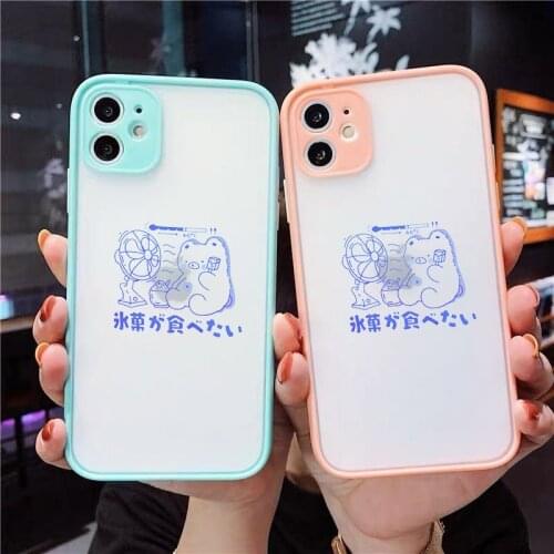 Cute Cartoon Summer Bear Phone Case For iPhone 12 11 Pro MAX XR 7 X XS SE20 8 6 Plus Animal Pattern Clear Hard Matte Cover Shell