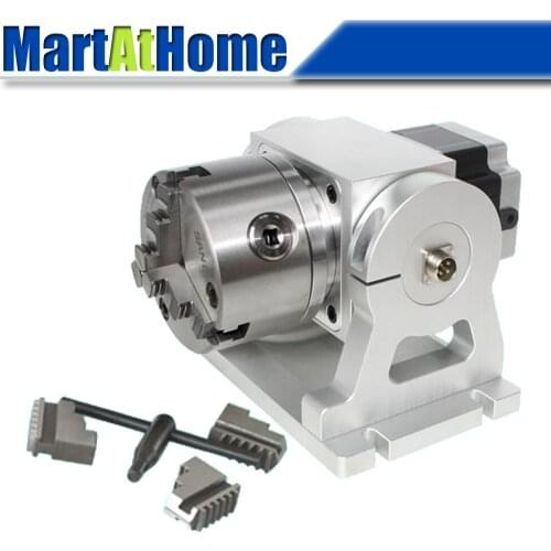 CNC Laser Marking Machine 4th Rotary Indexer Axis 10:1 Elevation Angle Adjustable with 100 Chuck & 2-Phase 5N.m 86 Stepper Motor