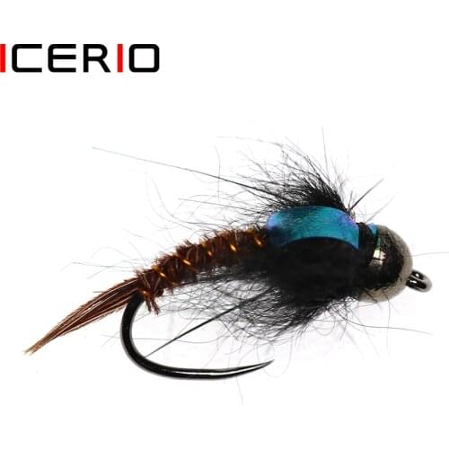 ICERIO 6PCS Tungsten Bead Head Caddis Nymph Barbless Czech Style Hook Fishing Fly Lure Bait