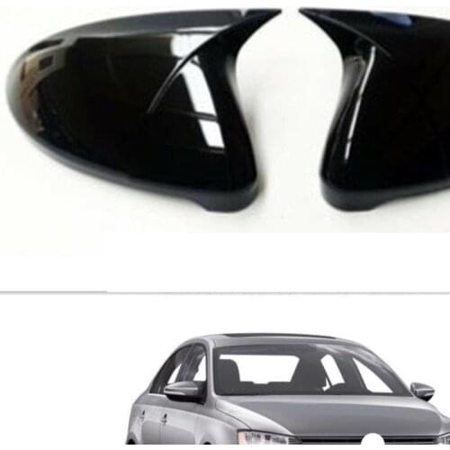 New Bat Style High Quality Abs Plastic 2 Pieces Mirror Covers Caps RearView Case Gloss Black For Volkswagen Jetta 2010 - 2018