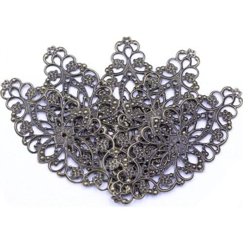 10Pcs Embellishment Connectors Scrapbook Hollow Oval Flower Alloy Wraps Bronze Tone Crafts Jewelry DIY Finding 80x35mm