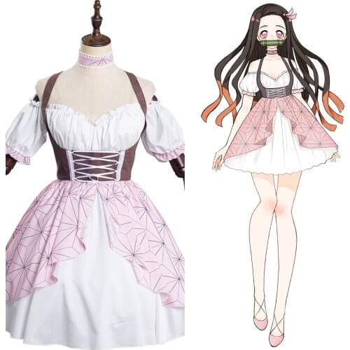 Anime Demon Slayer Kamado Nezuko Cosplay Costume Lolita Dress Outfits Halloween Carnival Suit