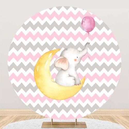 Laeacco Chevrons Stripes Elephant Balloons Baby Shower Baptism Birthday Party Customized Round Circle Background Photo Backdrops