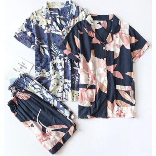 8 Colors Summer Viscose Pajamas 2 Piece Short Sleeve Floral Print Set Sleep Wear Pajamas Suit For Women Casual Home Service