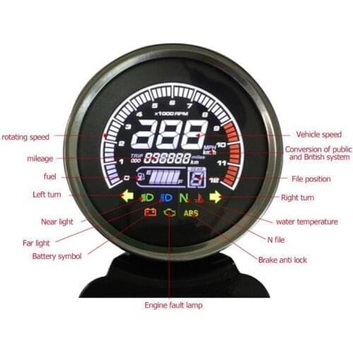 Multi-Functional Universal 12000RPM Tachometer Digital Meter Trip Total Mileage Speedometer Fuel Level Meter for Motorcycle