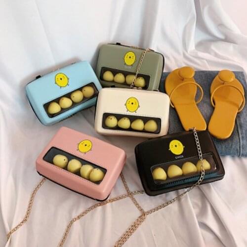 Cartoon Transparent Mini Crossbody Bags PU Leather Women Shoulder Messenger Bag with Chain Strap New