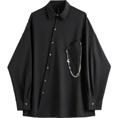 2021 Black Shirt Mens Street-Style Harajuku Causal Shirts Punk Female Male Long Sleeve Gothic Outerwear Fashion Clothing Unisex