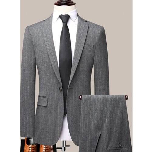 2022 Mens Fashion Striped Suit Autumn Business Leisure Professional Slim Fit Suit Two-Piece Suit