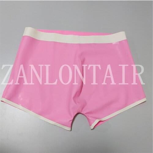 New sexy lingerie male men latex handmade pink shorts underwear pants with white trim cekc zentai fetish boxer customize size