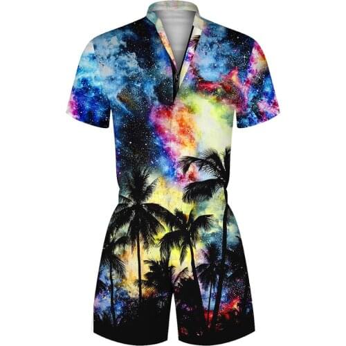 New Overalls Women Mens Rompers Hawaii Print Print Casual Jumpsuit Male Beach Sets One-piece Outfits Plus Size Playsuit