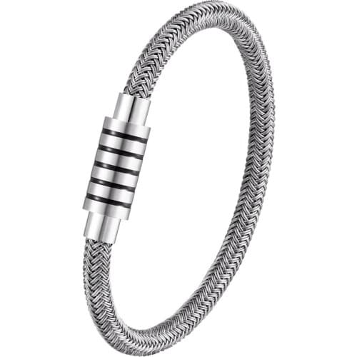 NEW Fashion Braided Steel wire Bracelet Magnetic Buckle Simple Style Punk Wristband Men Stainless Steel Bracelet Preferred Gift