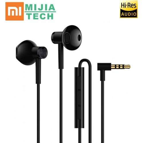 Original Xiaomi Mi Dual Units Half In-Ear Earphone Mic Wire Control 3.5MM Slot Xiaomi Earphone Dynamic For CellPhone For iphone