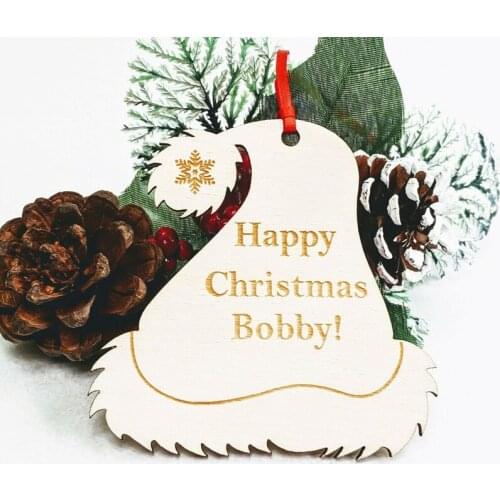 Personalised Wooden Christmas Tree Decoration， Santa Hat，Custom Christmas Ornament Christmas Tree Decorations