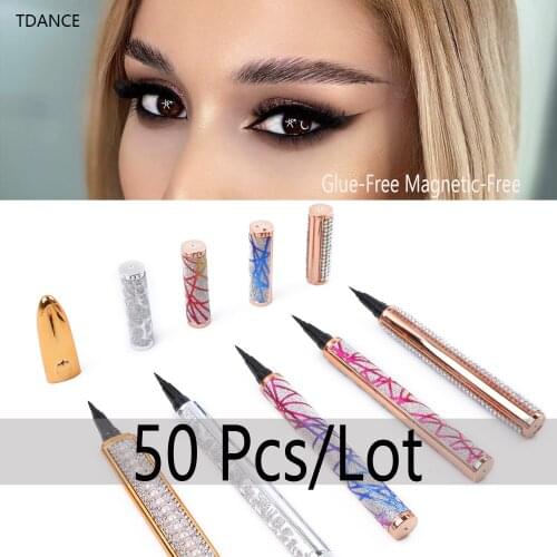 TDANCE 50Pcs/Lot Eyeliner Pen Magic Self-Adhesive Glue-Free Magnetic-Free for Eyelashes Waterproof No Blooming Eye Liner Pencil