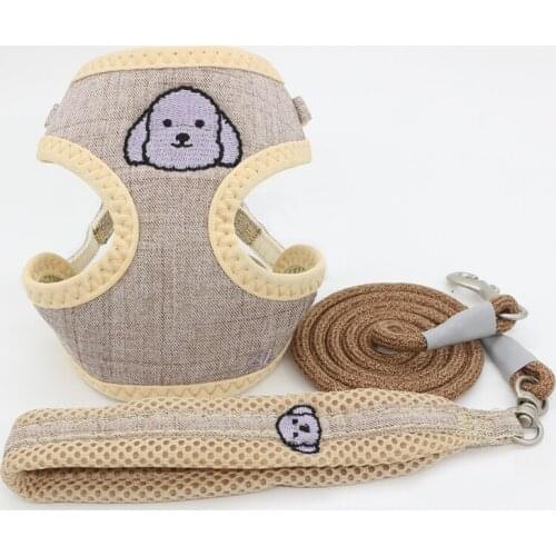 Pet Dog Harness Leash Set Adjustable Clip Breathable Lining Cute Embroidery Lattice for Small Medium Dog Leashes Pet Supplies