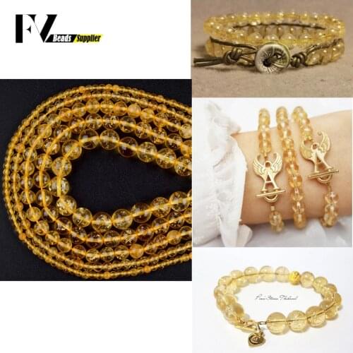 Natural Citrines Quartz Crystal Stone Beads For Jewelry Making DIY Bracelet Neckacle Round Loose Spacer Beads 4 6 8 10 12mm 15