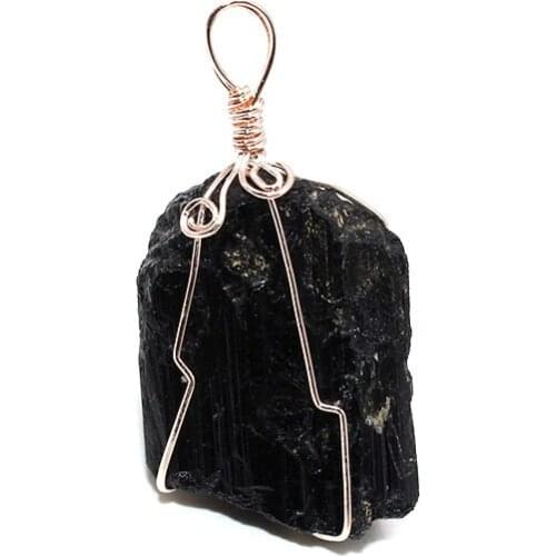 Handmade Wired Wrapped Gold Plated Natural Black Tourmaline Quartz Stone Pendants Necklace for Women Girls